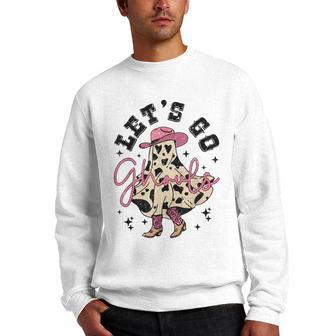 Lets Go Ghouls Cow Ghost Halloween Men Women Funny Gift Men Crewneck Graphic Sweatshirt - Thegiftio UK