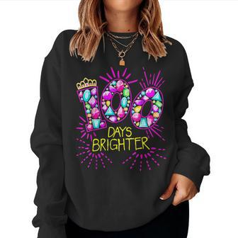 100 Days Brighter Teacher Girls 100 Days Of School Diamond Women Sweatshirt - Thegiftio UK
