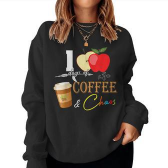 100 Days Of Coffee & Chaos 100Th Day School Teacher Women Sweatshirt - Thegiftio UK
