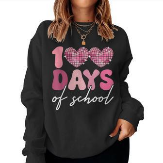 100 Days Of School Teacher Disco Hearts 100Th Day Of School Women Sweatshirt - Thegiftio UK