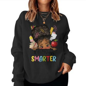 100 Days Smarter Afro Girls Messy Bun 100Th Day Of School Women Sweatshirt | Mazezy