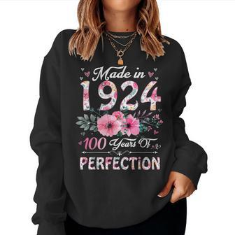 100 Year Old Made In 1924 Floral 100Th Birthday Women Women Sweatshirt - Thegiftio UK