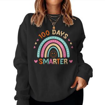 100Th Day Of School Teacher 100 Days Smarter Rainbow Groovy Women Sweatshirt | Seseable UK