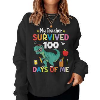 100Th Day Of School My Teacher Survived 100 Days Boys Dino Women Sweatshirt - Thegiftio UK