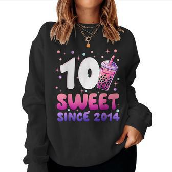 10Th Birthday 10 Yrs Old Girl Bubble Boba Tea Anime Women Sweatshirt - Monsterry