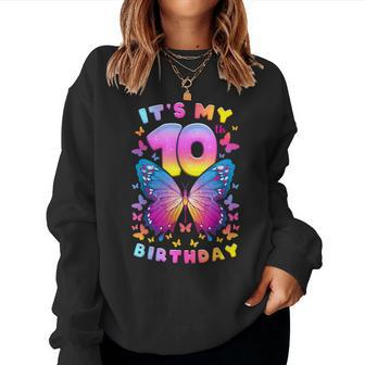 10Th Birthday Girl 10 Years Butterfly Number 10 Women Sweatshirt - Monsterry DE