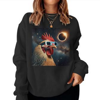 2024 Solar Eclipse Chicken Wearing Glasses Totality Women Sweatshirt - Seseable