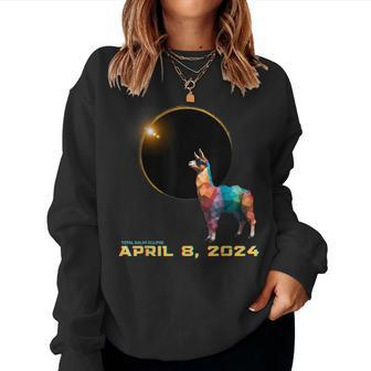 2024 Solar Eclipse Llama Wearing Solar Eclipse Glasses Women Sweatshirt | Mazezy
