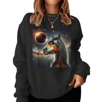 2024 Solar Eclipse Horse Wearing Glasses Totality Women Sweatshirt | Mazezy