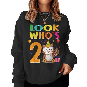 2Nd Birthday Owl Look Whoos 2 Years Old Party Women Sweatshirt - Seseable