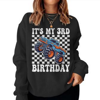 3 Years Old Boy Girl It's My 3Rd Birthday Boys Monster Truck Women Sweatshirt - Seseable