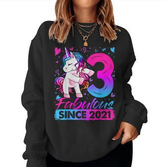 3 Years Old Flossing Unicorn 3Rd Birthday Girl Party Women Sweatshirt - Seseable