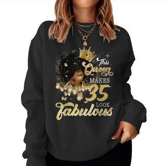 35Th Birthday Queen 35 Years Old Black Girl Afro Woman Women Sweatshirt - Thegiftio UK