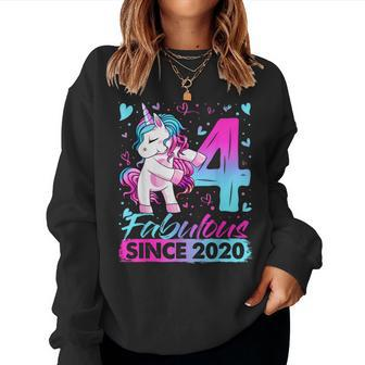 4 Years Old Flossing Unicorn 4Th Birthday Girl Party Women Sweatshirt | Mazezy AU