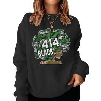 414 Milwaukee Area Code African American Woman Afro Women Sweatshirt | Mazezy