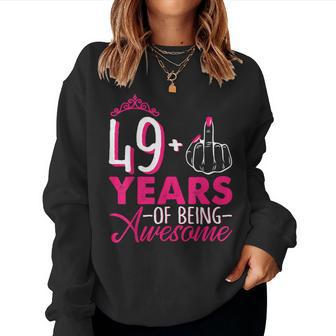 I Am 49 Plus 1 Middle Finger Pink Queen Crown 49Th Birthday Women Sweatshirt - Thegiftio UK