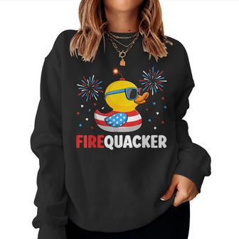 4Th Of July Duck Firequacker Patriotic Fourth Of July Women Sweatshirt - Seseable