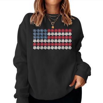 4Th Of July For Flora Flower Usa Flag America Women Sweatshirt - Monsterry