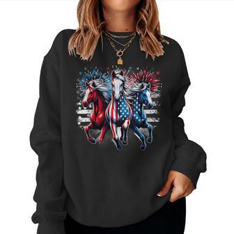 4Th Of July Horse Red White And Blue American Flag Women Sweatshirt - Thegiftio UK