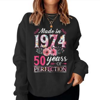50 Year Old Made In 1974 Floral Flower 50Th Birthday Womens Women Sweatshirt - Seseable