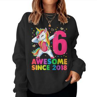 6 Years Old Unicorn Dabbing 6Th Birthday Girl Unicorn Party Women Sweatshirt | Mazezy