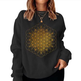 64 Tetrahedron And Flower Of Life Sacred Geometry Mandala Women Sweatshirt - Thegiftio UK