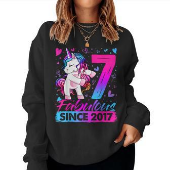 7 Years Old Flossing Unicorn 7Th Birthday Girl Party Women Sweatshirt | Mazezy