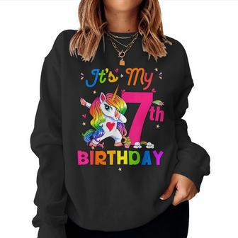 7 Years Old Unicorn It's My 7Th Birthday Girl Party Women Sweatshirt | Mazezy