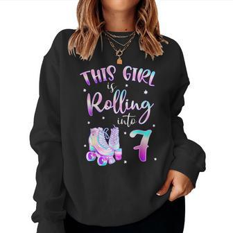 7Th Bday Rolling Into 7 Birthday Girl Roller Skate Party Women Sweatshirt - Monsterry AU
