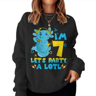 7Th Birthday Cute Axolotl 7 Year Old Boys Girls Video Gamer Women Sweatshirt - Monsterry UK