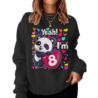 8 Years Old 8Th Birthday Panda Hearts Cute Girl Party Women Sweatshirt - Monsterry