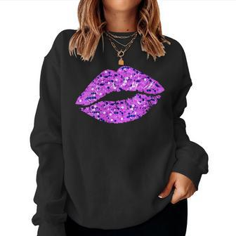 80S & 90S Kiss Mouth Lips Motif Vintage Purple Women Sweatshirt - Thegiftio UK