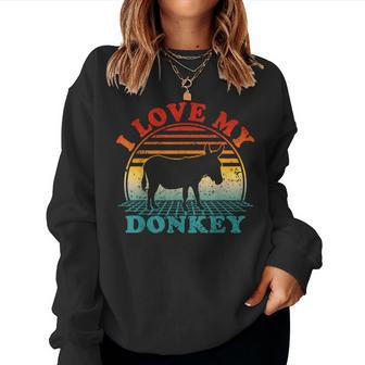 80S Retro Vintage Style I Love My Donkey Women Sweatshirt - Monsterry
