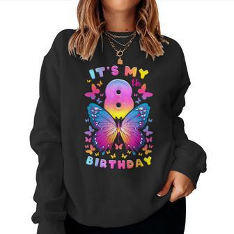 8Th Birthday Girl 8 Years Butterfly Number 8 Women Sweatshirt - Thegiftio UK