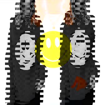 90S Rave Old Skool Smiling Face Edm Techno House Smile Women Sweatshirt - Thegiftio