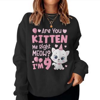 9Th Cat Birthday Party Nine Year Old Girl Kitty Birthday Women Sweatshirt - Monsterry UK