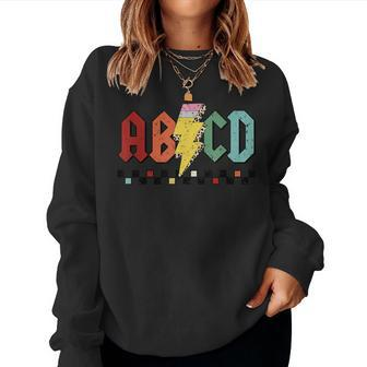 Abcd Pencil Lightning Rock'n Roll Teacher Back To School Women Sweatshirt - Seseable