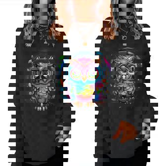 Adorable Chouette Avec Écouteurs Colorés Pour Amoureux De La Musique Avec Col En V Women Sweatshirt - Cadeauxyz