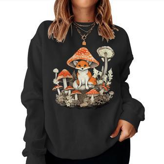 Aesthetic Fox On Mushroom Cottagecore Vintage Nature Floral Women Sweatshirt - Monsterry
