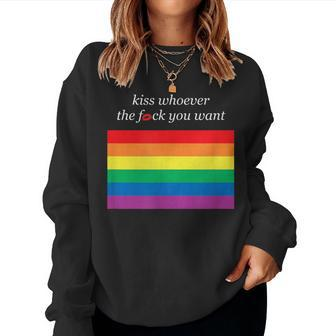 Aesthetic Lgbt Rainbow Flag Kiss Whoever The Fuck You Want Women Sweatshirt - Monsterry UK