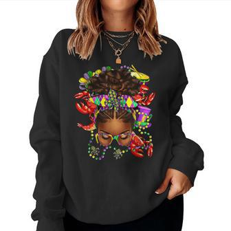 Afro Messy Bun Happy Mardi Gras Black Carnival Women Sweatshirt - Seseable