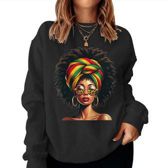 Afro Woman African Melanin Headscarf Nubian Black History Women Sweatshirt - Monsterry