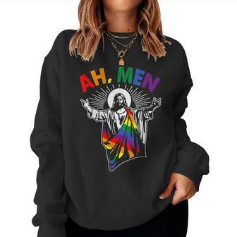 Ah Lgbt Gay Pride Jesus Rainbow Flag Women Sweatshirt - Monsterry CA