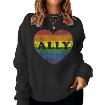 Ally Rainbow Flag Heart For Lgbt Gay Support Rights Women Sweatshirt - Monsterry AU