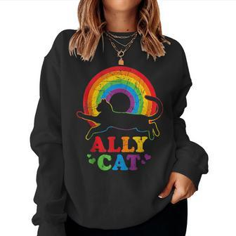 Allycat Lgbt Cat With Ally Pride Rainbow Women Sweatshirt - Monsterry AU