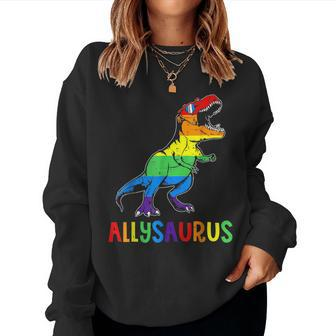 Allysaurus Lgbt Dinosaur Rainbow Flag Ally Lgbt Pride Women Sweatshirt - Monsterry
