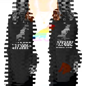 Allysaurus Lgbtq Ally Rainbow Dinosaur Vintage Gay Pride Women Sweatshirt | Seseable CA
