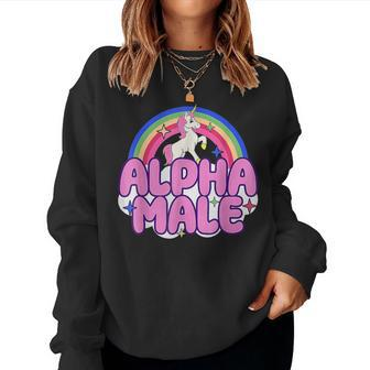 Alpha Male Unicorn Sarcastic Ironic Weird Y2k Humor Women Sweatshirt - Seseable