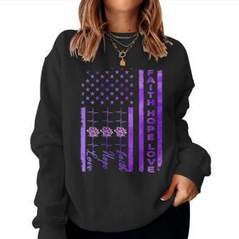 Alzheimers Awareness Faith Hope Love Purple American Us Flag Women Sweatshirt - Monsterry AU