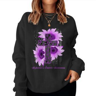 America Flag Christian Cross Ribbon Alzheimer Cancer Women Sweatshirt - Monsterry DE